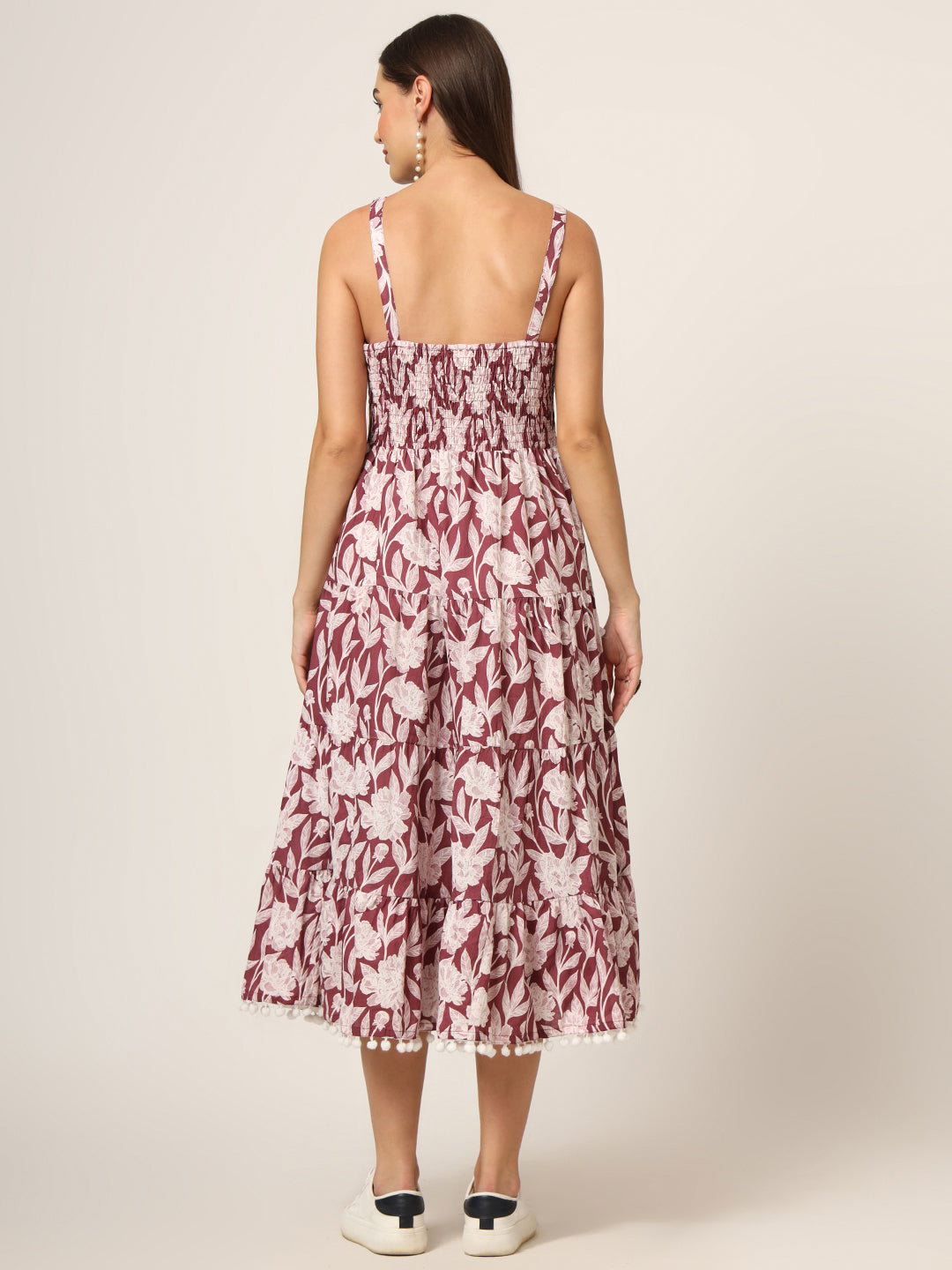 Divena Burgundy Printed Cotton Fabric Fit & Flare Dress