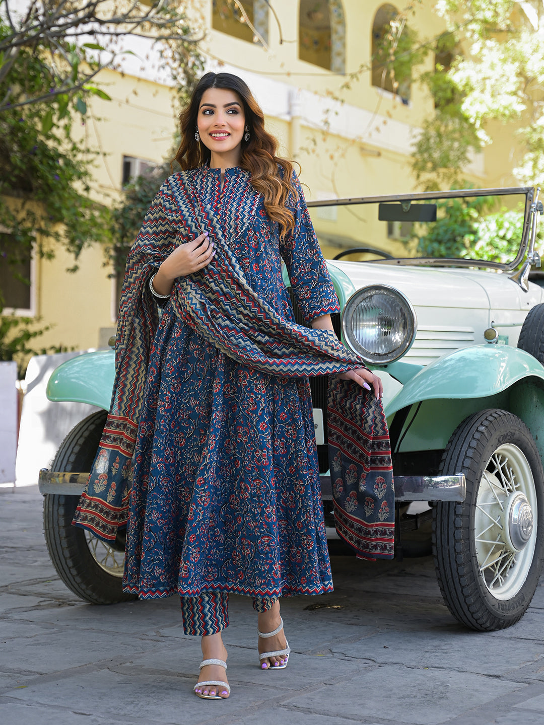 Divena Multicolor Floral Print Cotton Fabric Kurta Pant With Dupatta
