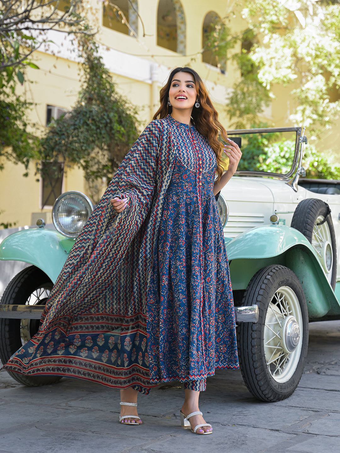 Divena Multicolor Floral Print Cotton Fabric Kurta Pant With Dupatta