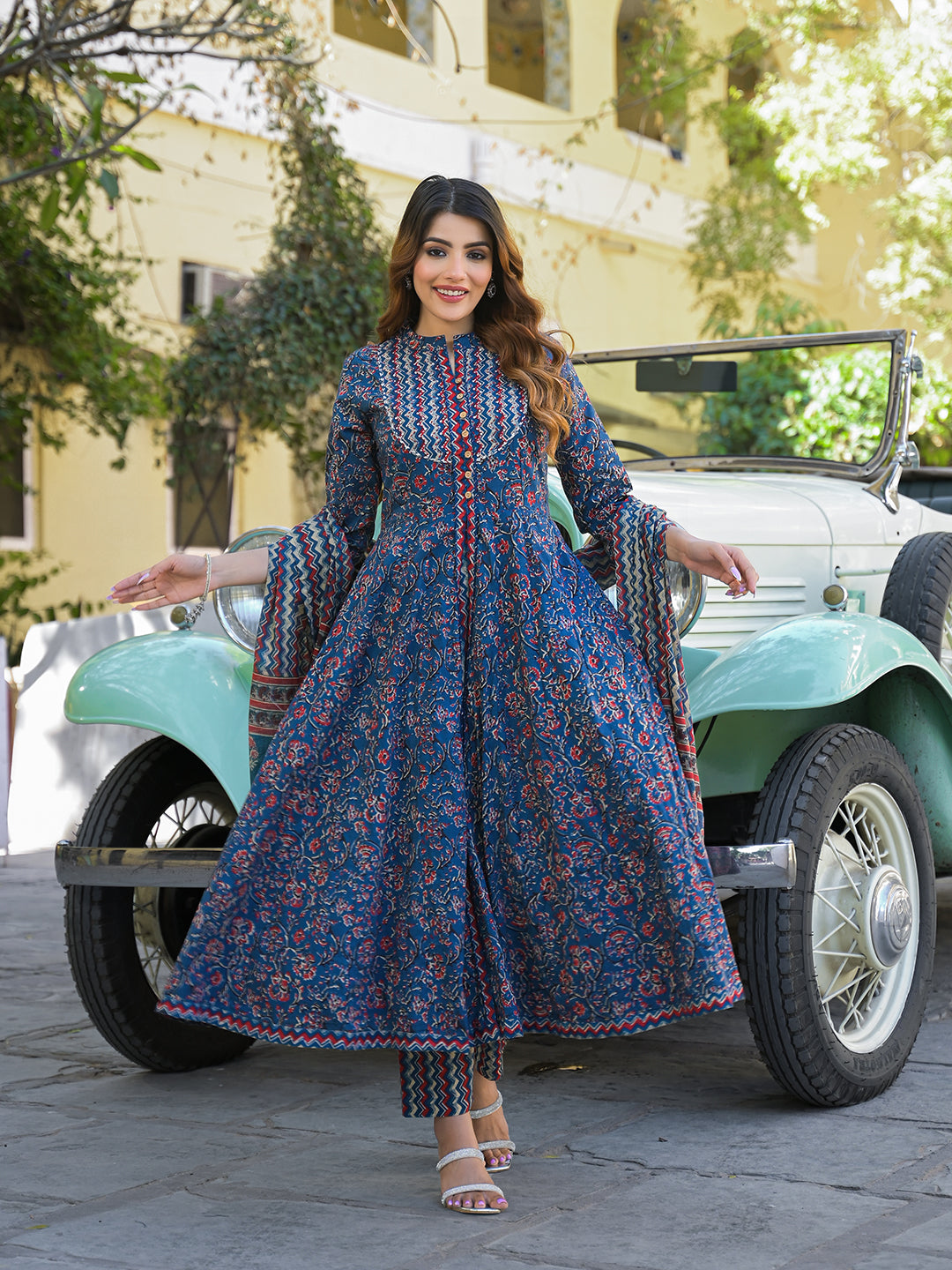 Divena Multicolor Floral Print Cotton Fabric Kurta Pant With Dupatta