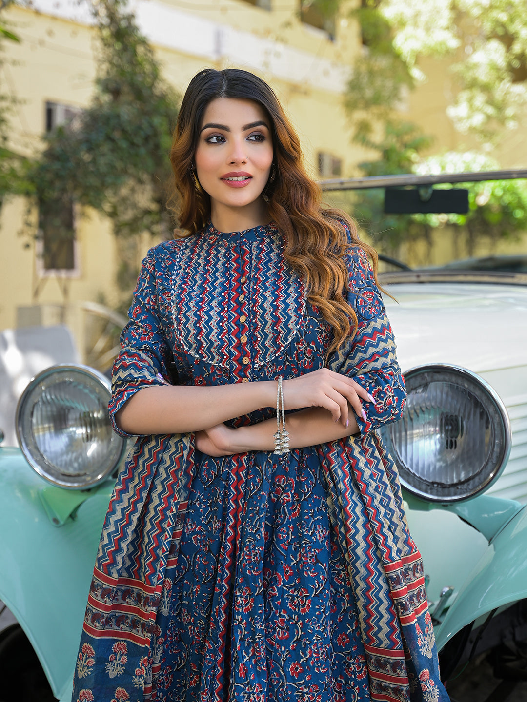 Divena Multicolor Floral Print Cotton Fabric Kurta Pant With Dupatta