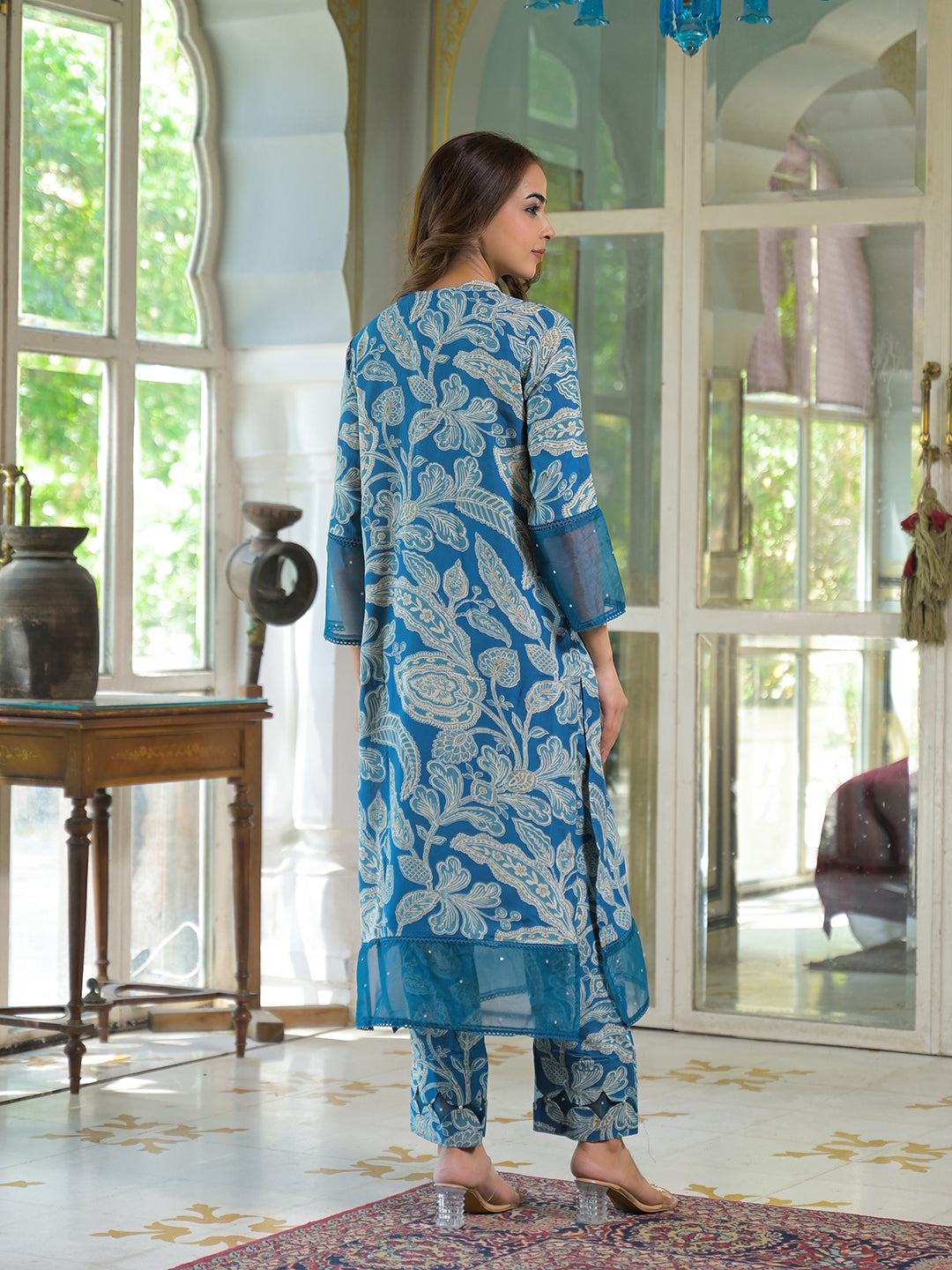 Divena Blue Rayon Floral Printed Kurta Pant with Dupatta