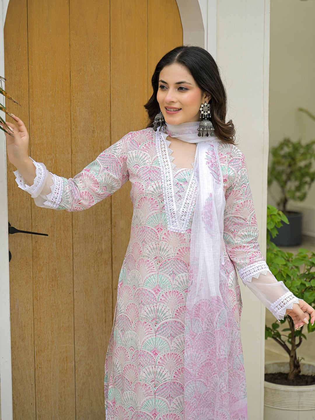 Divena White Cotton Hand Block Straight Kurta Pant Sets With Dupatta