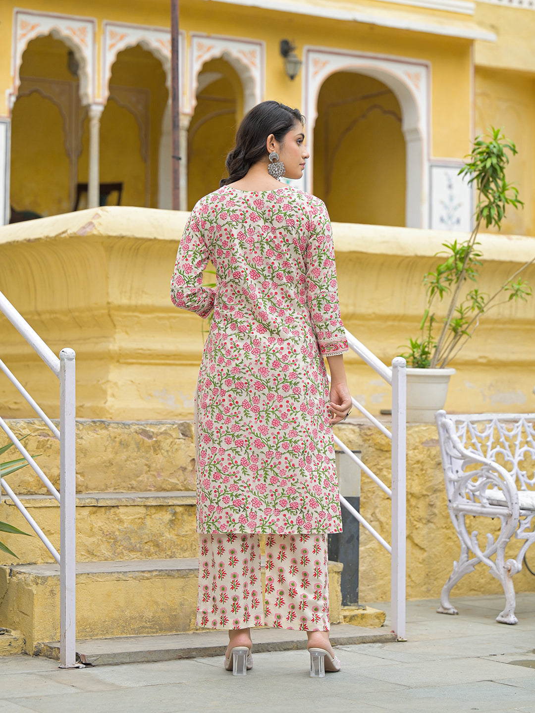 Divena Handblock Print Cotton Kurta Pant Set with Dupatta