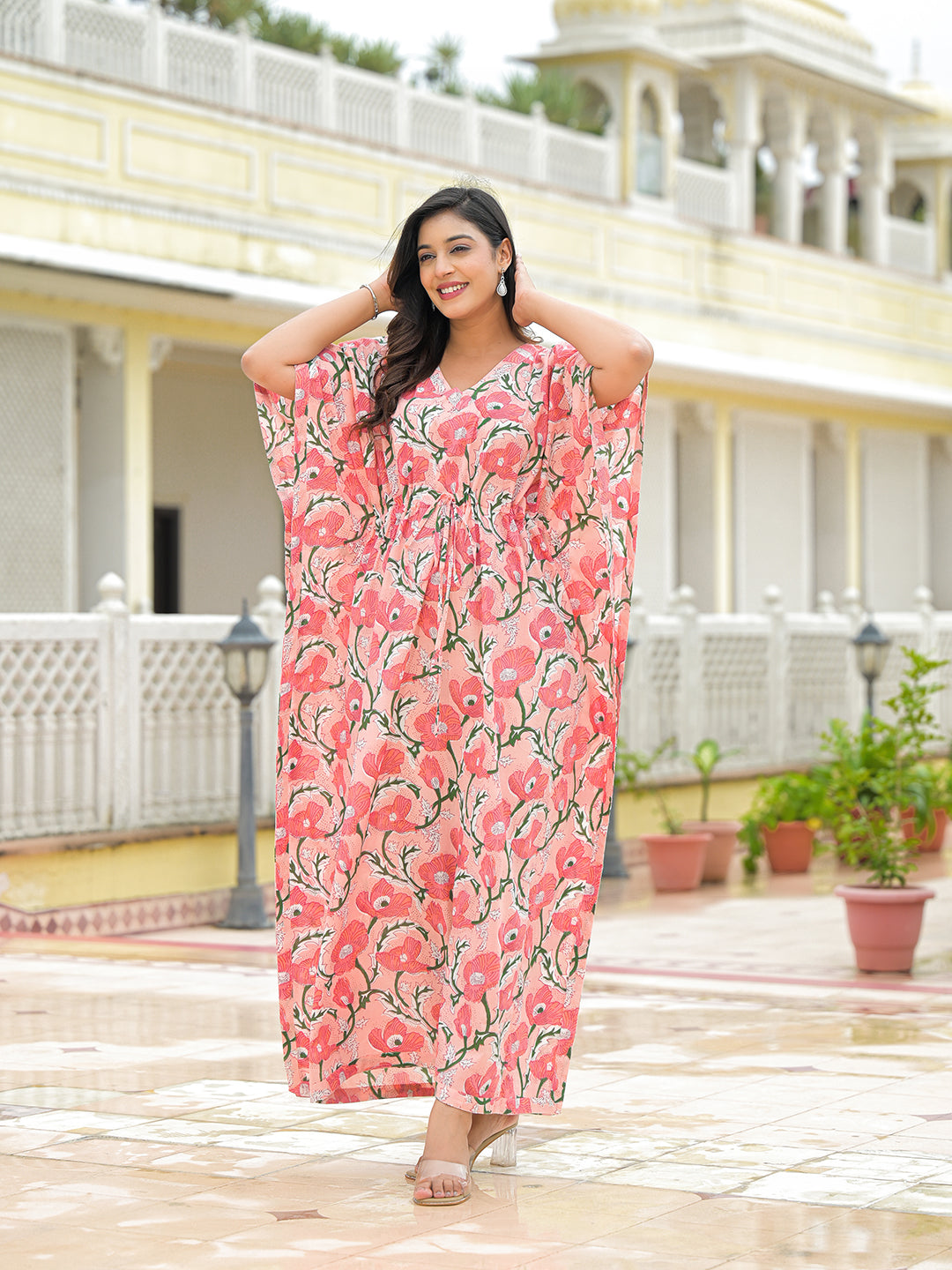 Divena Pink Cotton Kaftaan Dress