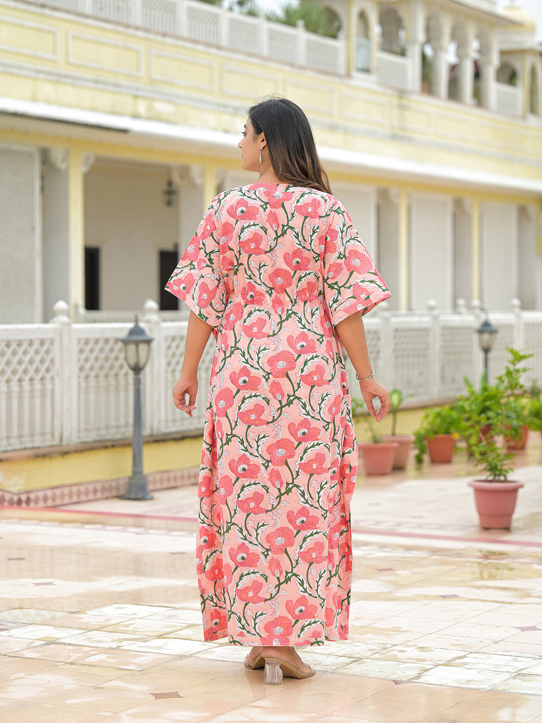 Divena Pink Cotton Kaftaan Dress