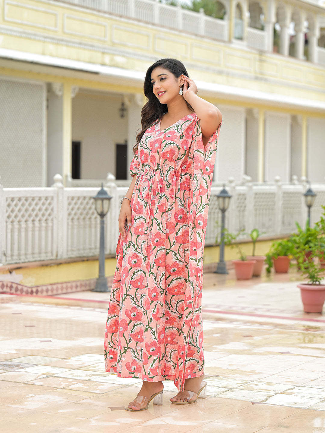Divena Pink Cotton Kaftaan Dress