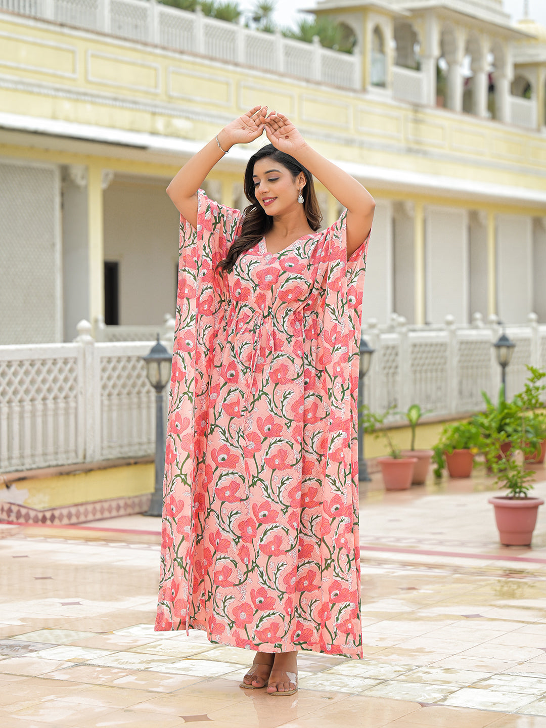 Divena Pink Cotton Kaftaan Dress
