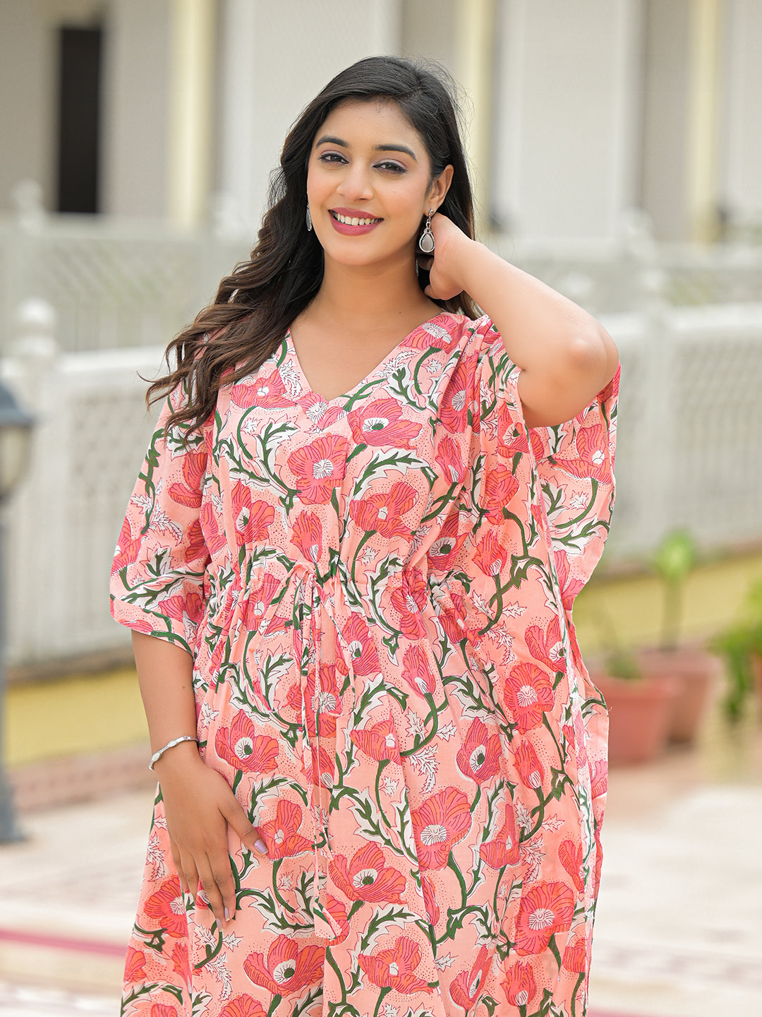 Divena Pink Cotton Kaftaan Dress