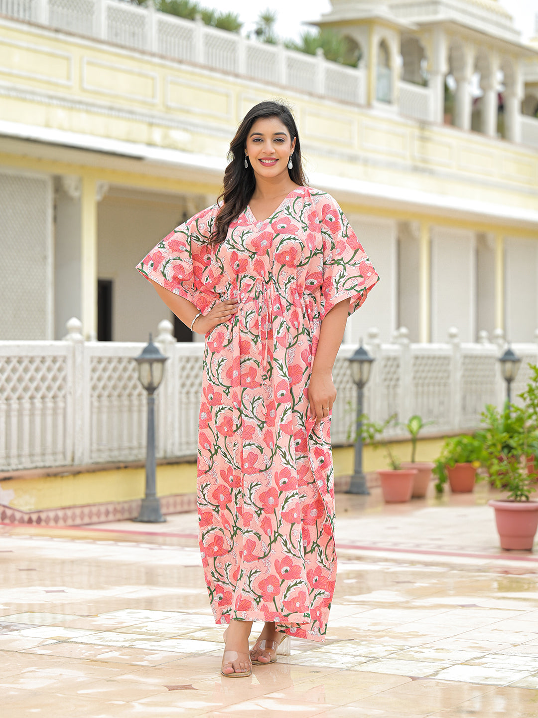 Divena Pink Cotton Kaftaan Dress
