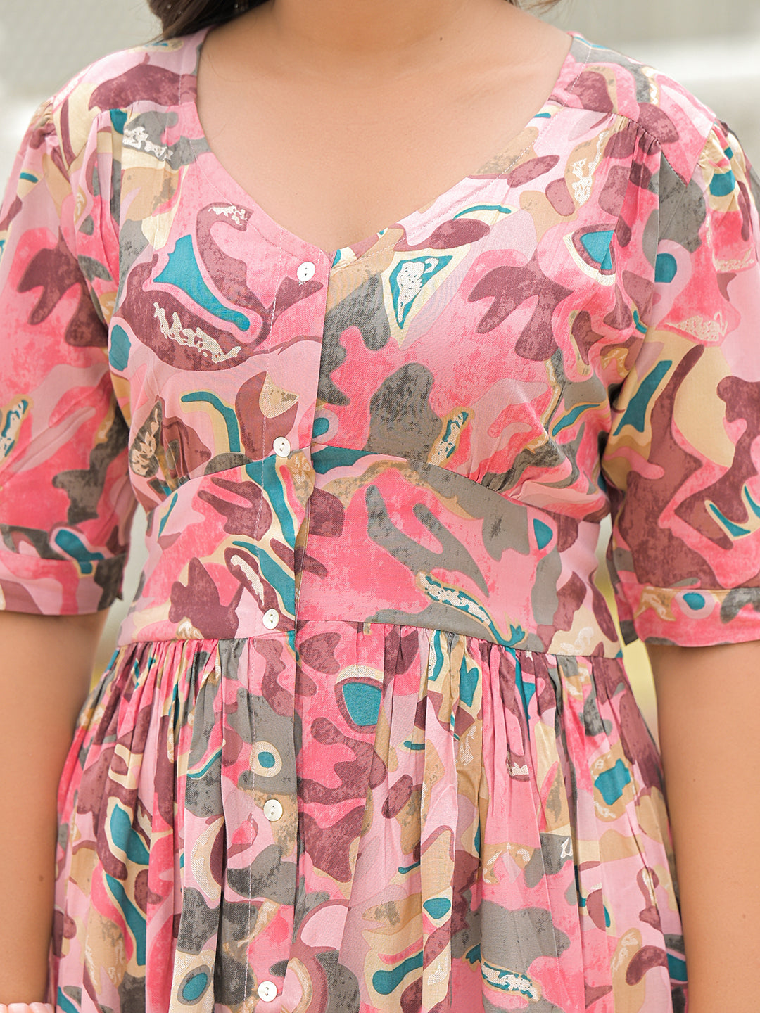 Divena Pink Rayon Flare Midi Dress