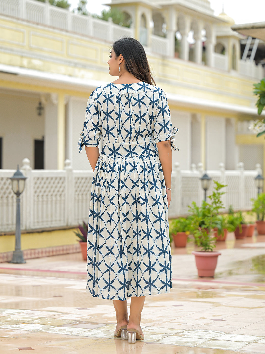 Divena Cream Rayon Flare Midi Dress