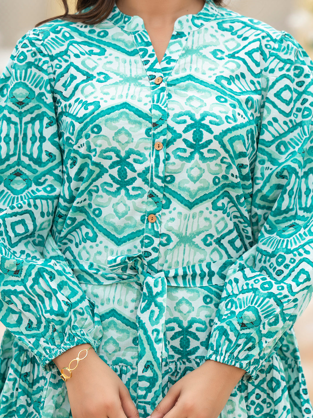 Divena Sea Green Cotton Midi Dress