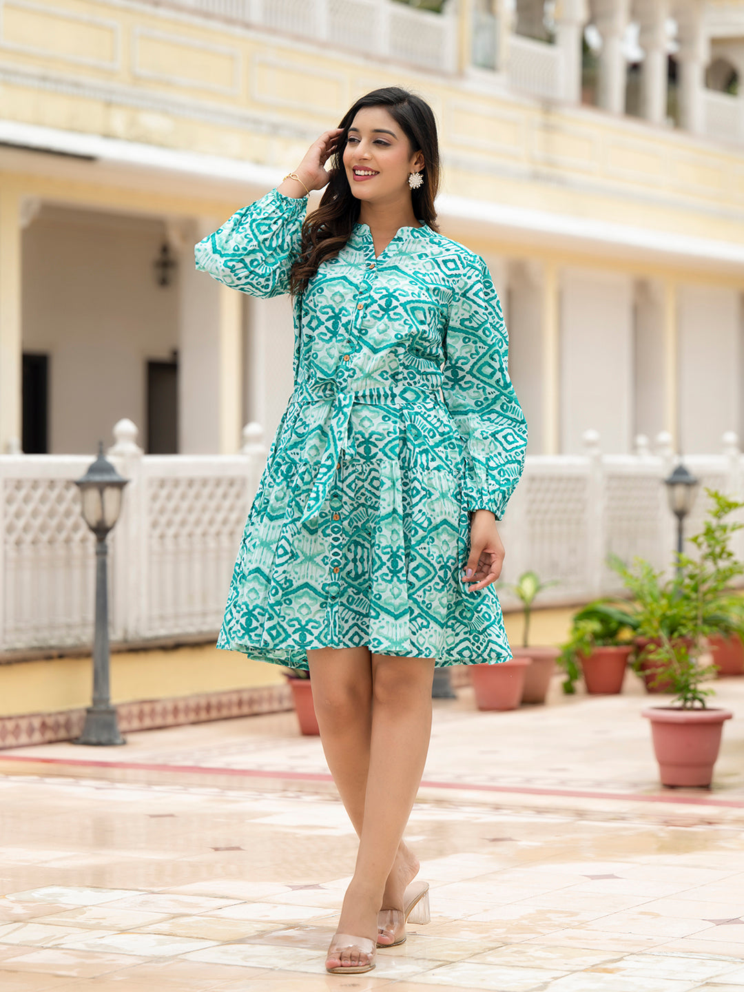 Divena Sea Green Cotton Midi Dress
