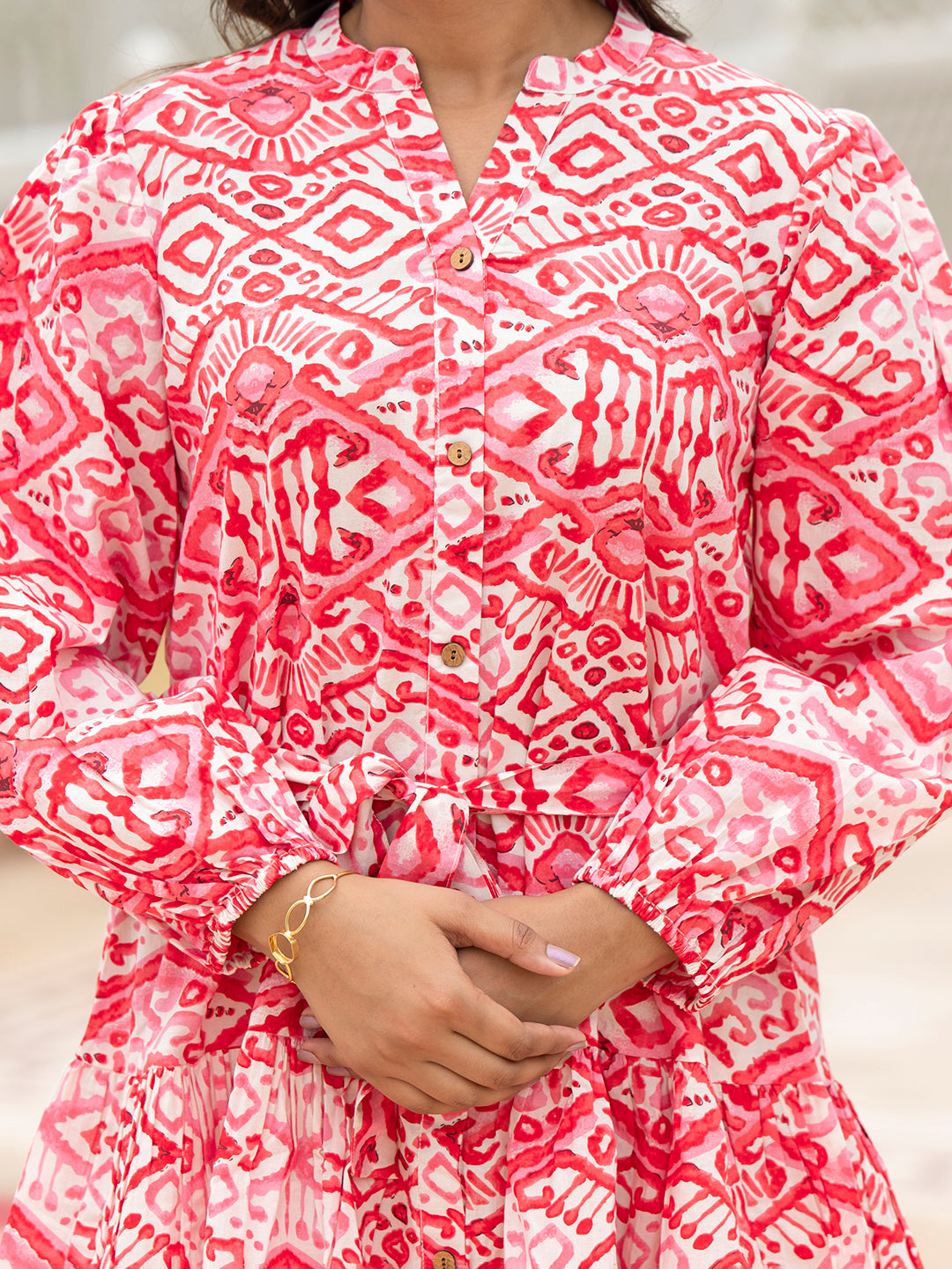 Divena Pink Cotton Midi Dress