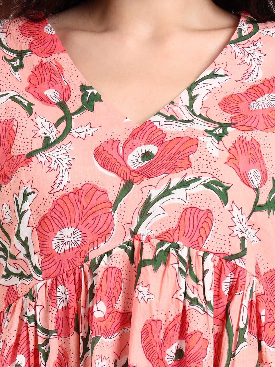 Divena Pink Floral Print Peplum Cotton Top