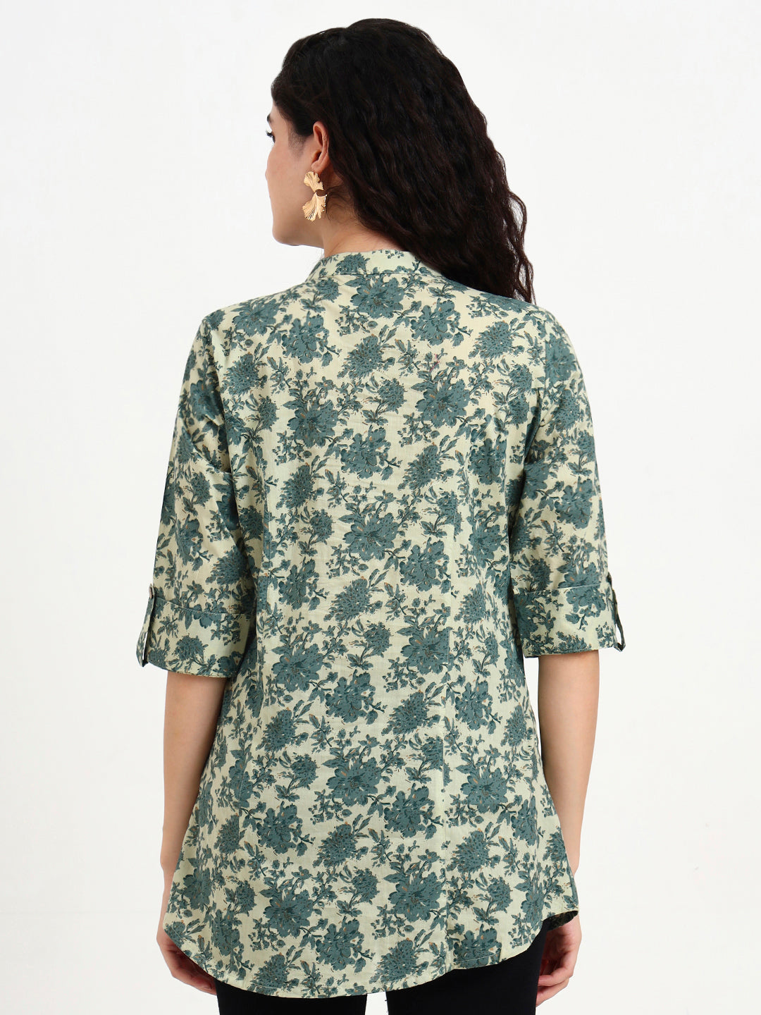 Divena Green Floral Print Cotton Top
