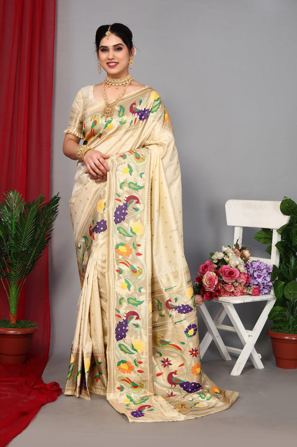 Women Wedding Wear Jari Weaving Paithani Silk Saree with Un Stitched Blouse | womensfashionfun