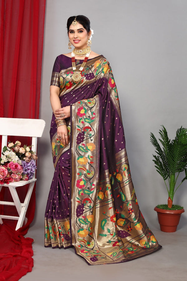 Women Wedding Wear Jari Weaving Paithani Silk Saree with Un Stitched Blouse | womensfashionfun