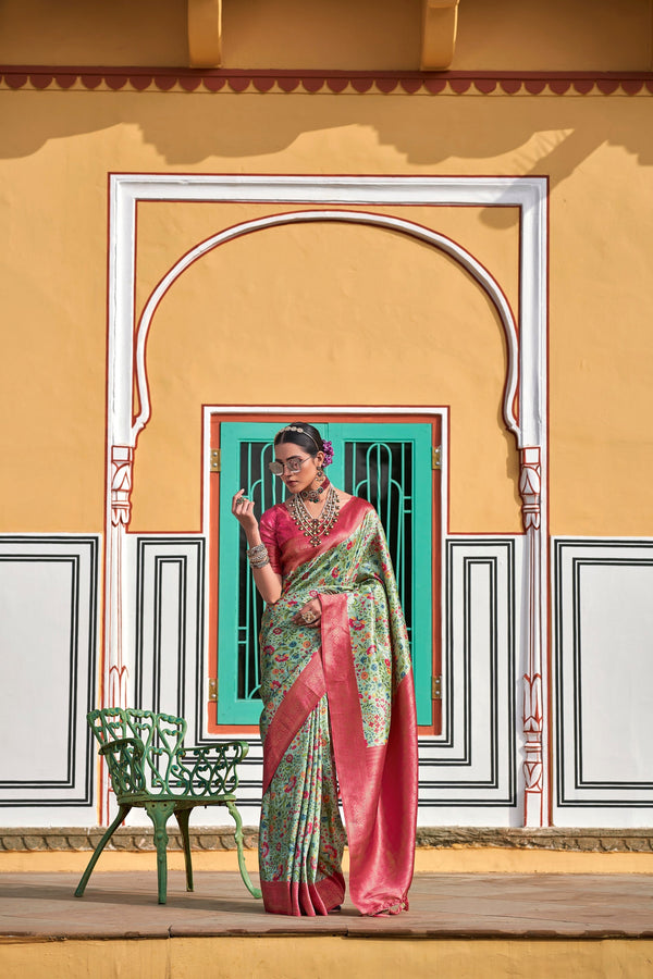 Women Party Wear Weaving Work Kanjivaram Silk Saree with Un Stitched Blouse | WomensFashionFun.com