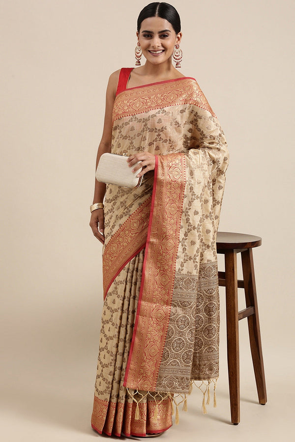 Women Party Wear Jari Weaving Cotton Silk Saree with Un Stitched Blouse | womensfashionfun