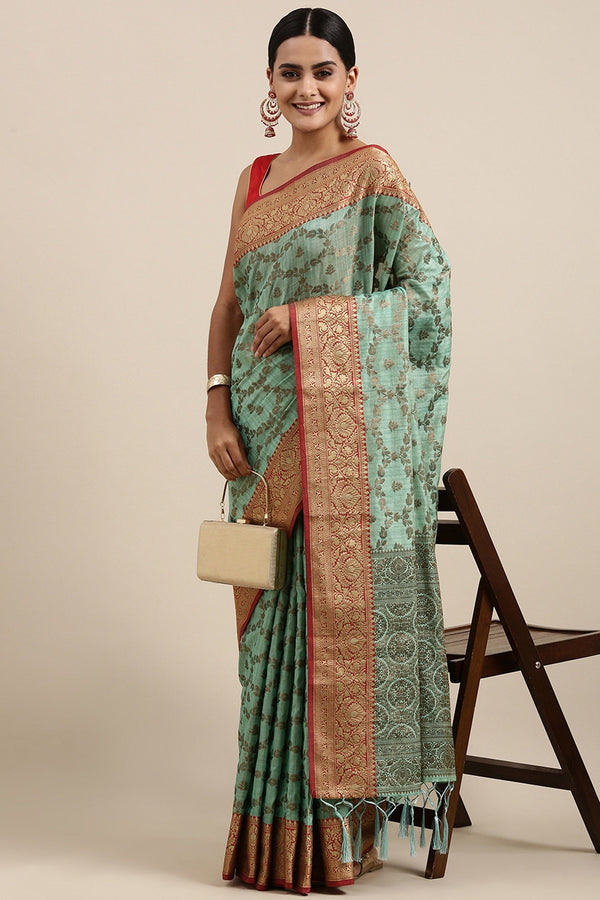 Women Party Wear Jari Weaving Cotton Silk Saree with Un Stitched Blouse | womensfashionfun