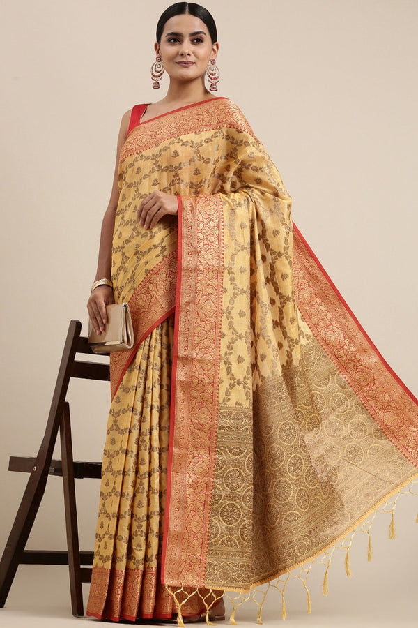 Women Party Wear Jari Weaving Cotton Silk Saree with Un Stitched Blouse | WomensFashionFun.com