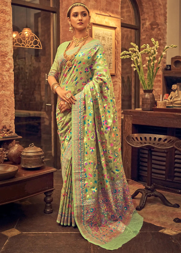Women Party Wear Jari Weaving Modal Silk Cotton Base Saree with Un Stitched Blouse | WomensFashionFun.com