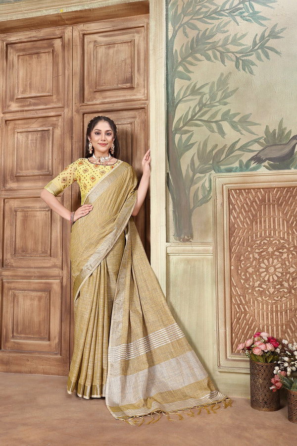 Women Party Wear Weaving Work Linen Saree with Un Stitched Blouse | womensfashionfun