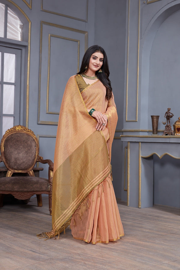 Women Party Wear Weaving Work Linen Saree with Un Stitched Blouse | womensfashionfun