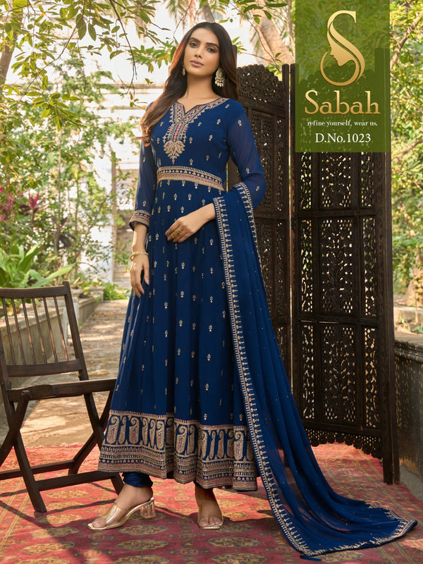 Blue Georgette Embroidered Anarkali Suit | WomensFashionFun.com