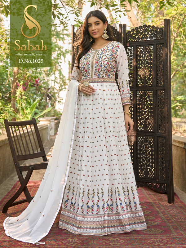 White Georgette Embroidered Anarkali Suit | WomensFashionFun.com