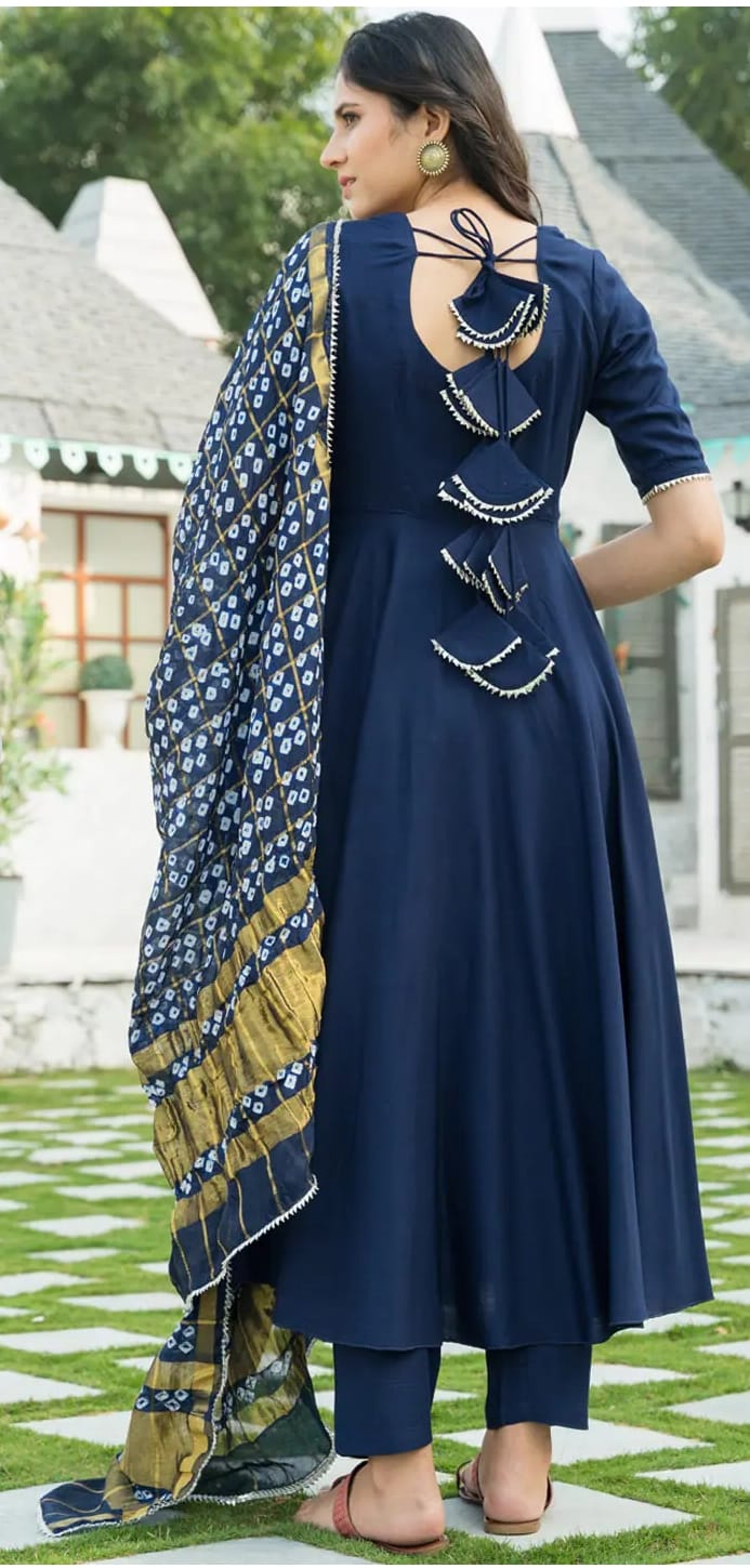 BLUE KURTA SET WITH BANDEJ DUPATTA Anarkali Salwar Suit