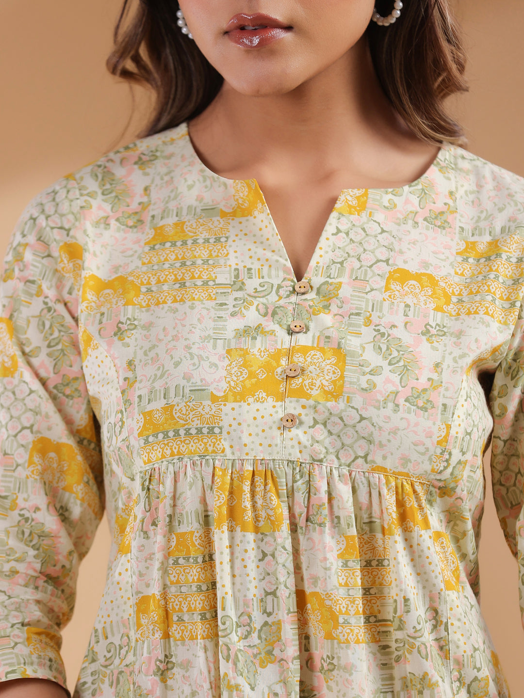 Mustard Pure Cotton Ethnic Motifs Printed A-line Dress