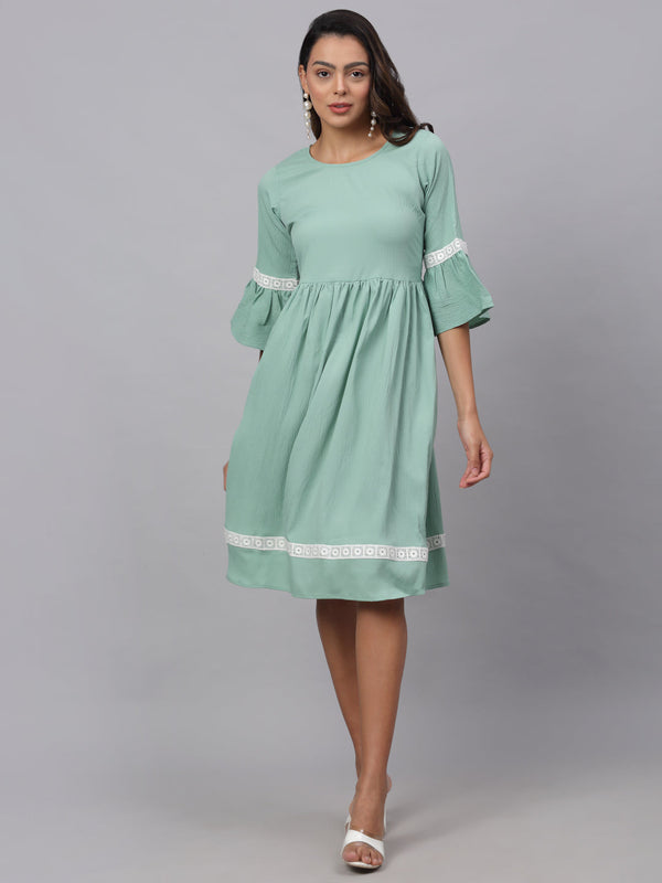 Women Green Solid Fit & Flare Dress | womensfashionfun