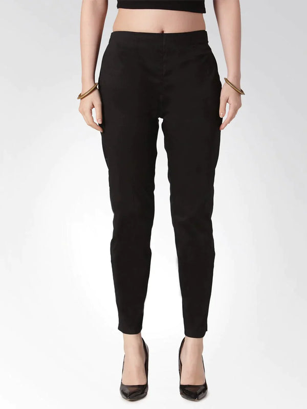 Women Black Smart Slim Fit Solid Regular Trousers | womensfashionfun