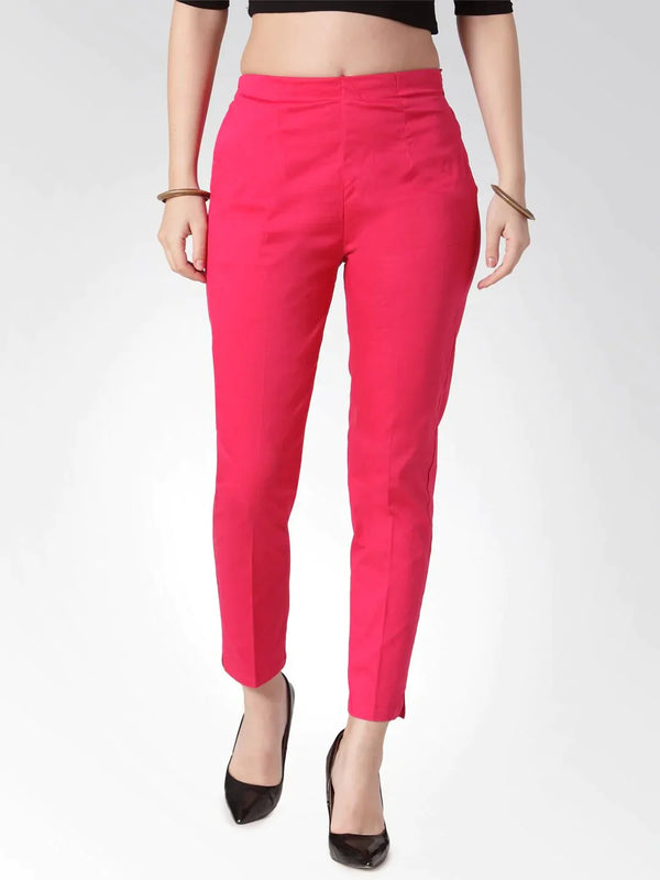 Women Pink Smart Slim Fit Solid Regular Trousers | womensfashionfun