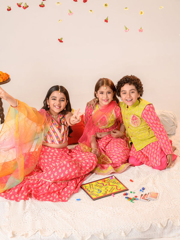 Girls Embellished Mirror Work Ready To Wear Lehenga Choli With Dupatta | WomensFashionFun.com