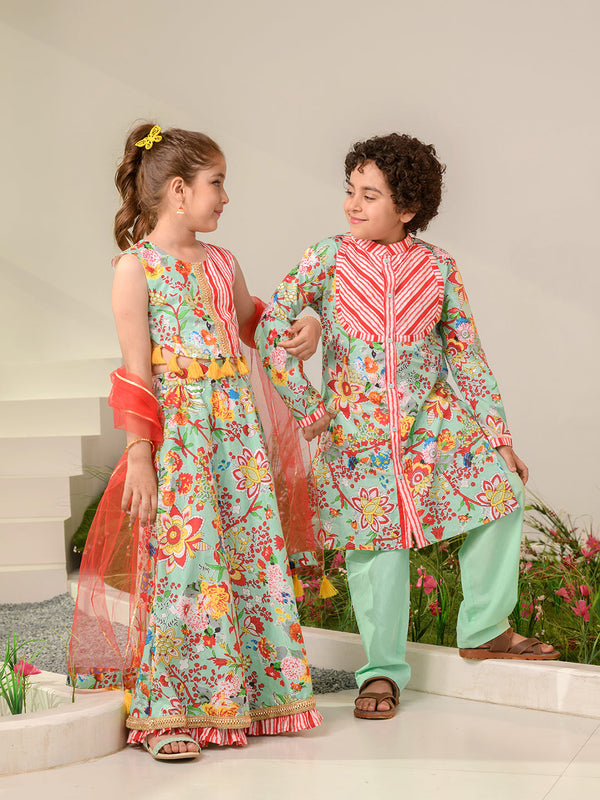 Girls Printed Ready To Wear Lehenga Blouse With Dupatta | WomensFashionFun.com
