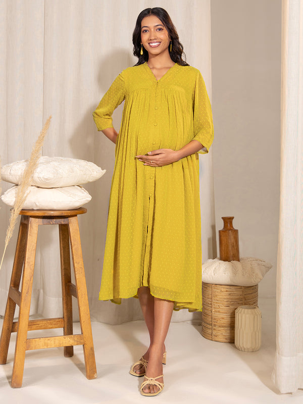 Women Yellow Dobby Georgette Maternity Kurta | WomensFashionFun.com