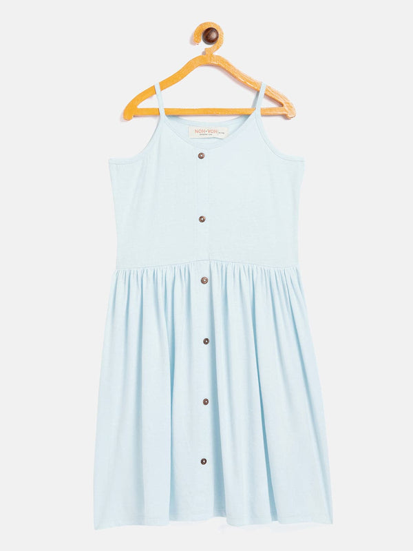 Girls Blue Front Button Strappy Dress | womensfashionfun
