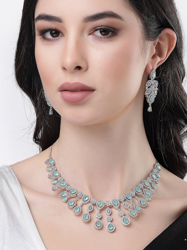 Women silver plated & Turquoise CZ stone handcrafted jewellery set | womensfashionfun