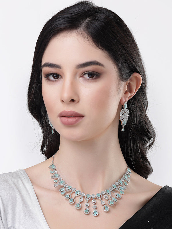 Women silver plated Turquoise CZ stone handcrafted jewellery set | WomensFashionFun.com