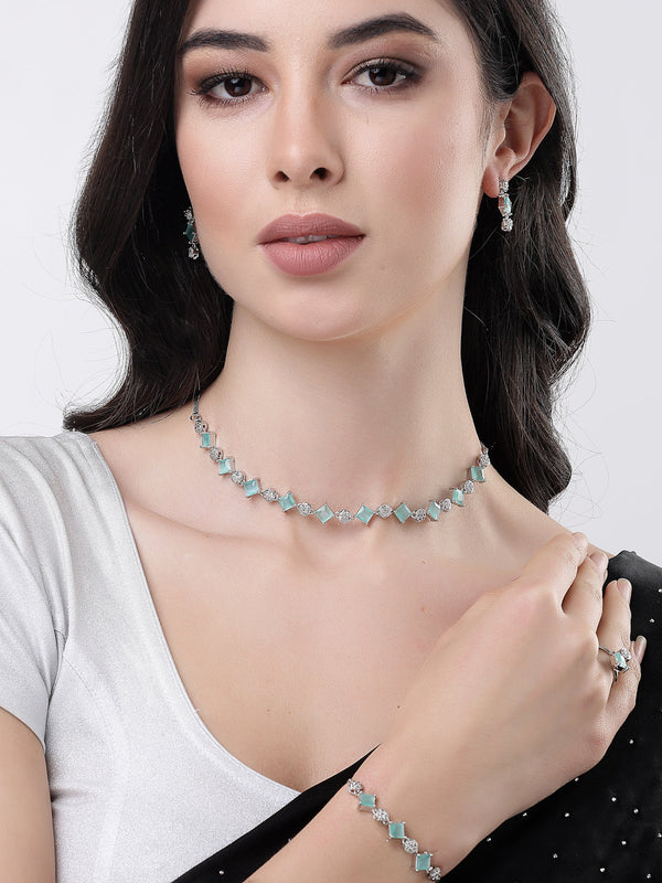 Women silver plated & Blue CZ stone handcrafted jewellery set | WomensFashionFun.com