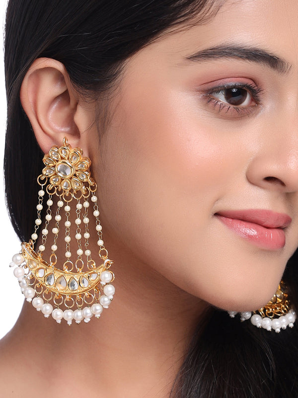 Women Gold-Plated Kundan Chandbali Earrings | WomensFashionFun.com