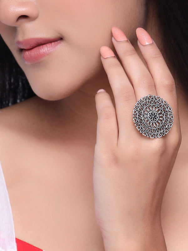 Women Oxidised Silver-Plated Adjustable Finger Ring | womensfashionfun
