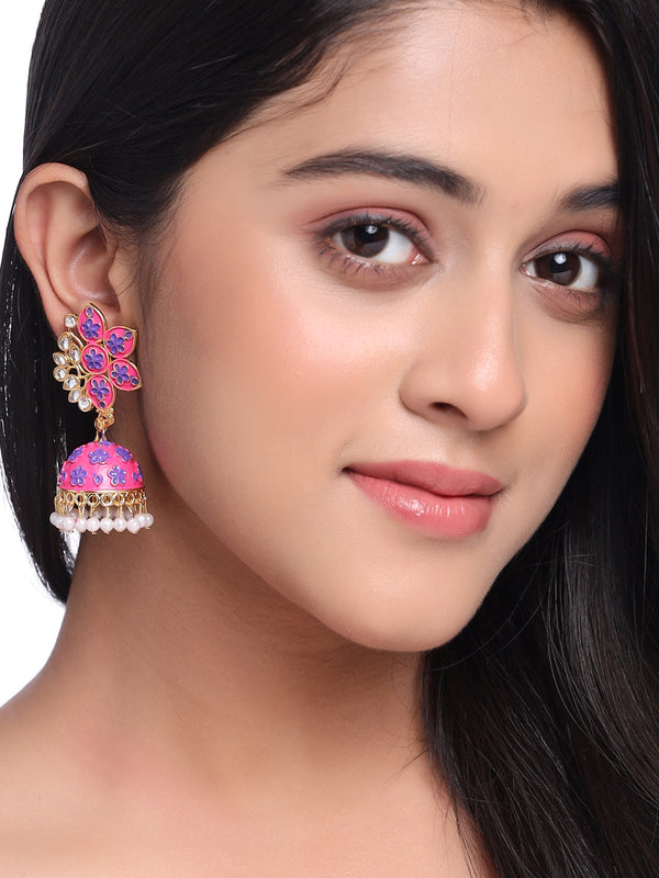 Women Pink Dome Shaped Jhumka Earrings | WomensFashionFun.com