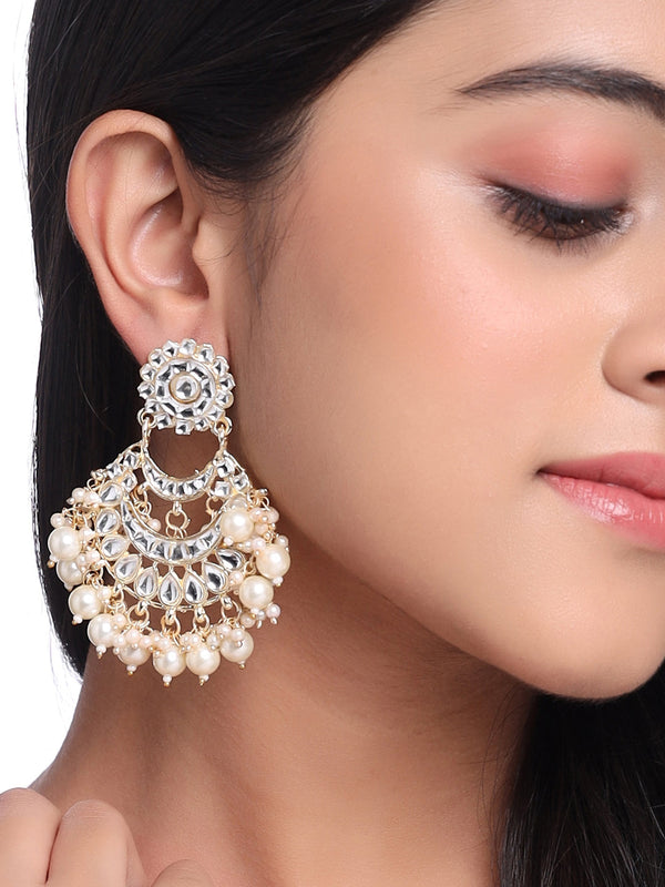 Women Gold Plated Studded Kundan Chandbali Earrings | WomensFashionFun.com