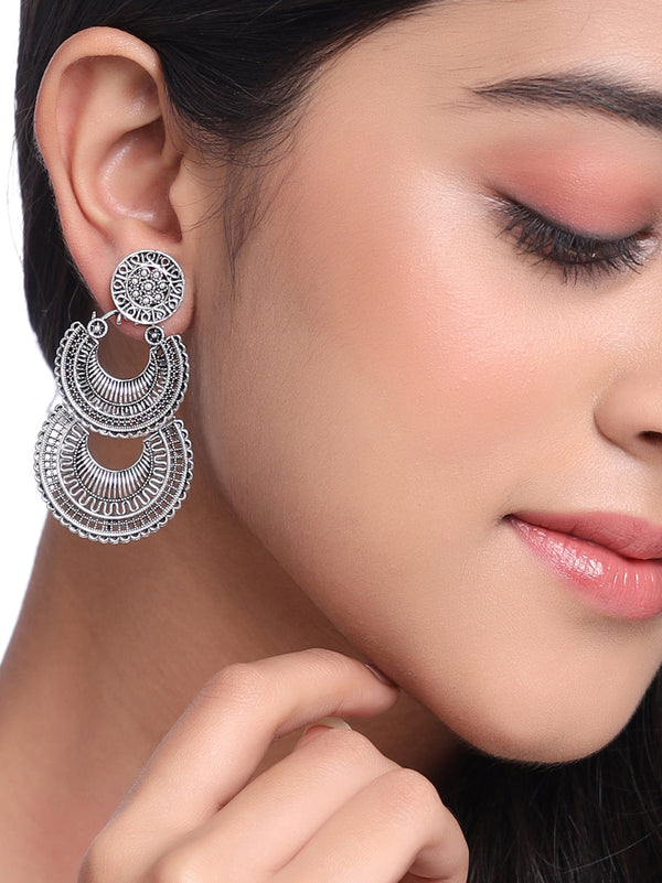 Women Silver plated crescent shaped drop earrings | WomensFashionFun.com