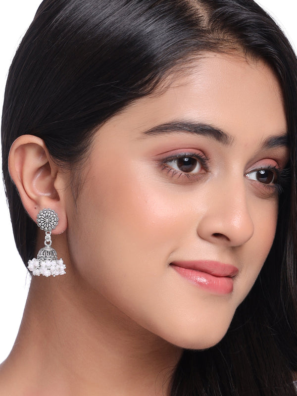 Women Silver toned dome shaped jhumkas earrings | WomensFashionFun.com